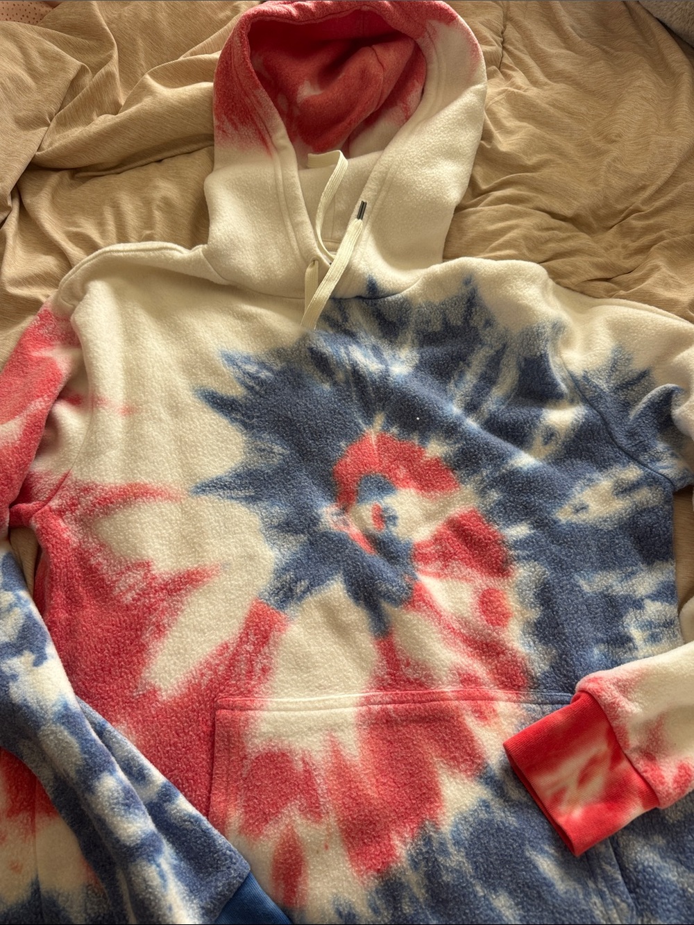 Tie-Dye Crewneck Hoodie Sweater - Red, Blue & White